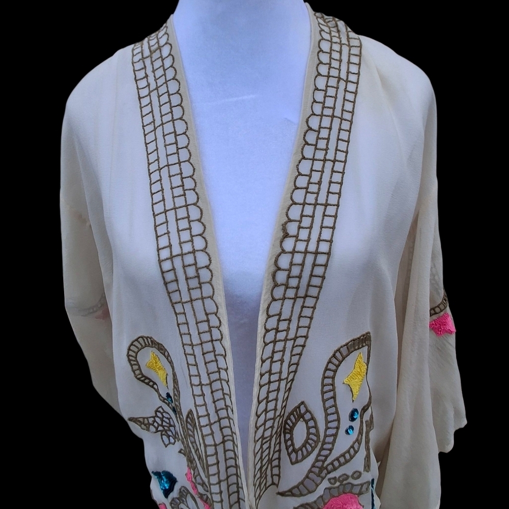 Tracy Reese Silk Embellished Open-front Sleeve Kimono Blouse Women Size X-Small - Picture 7 of 16